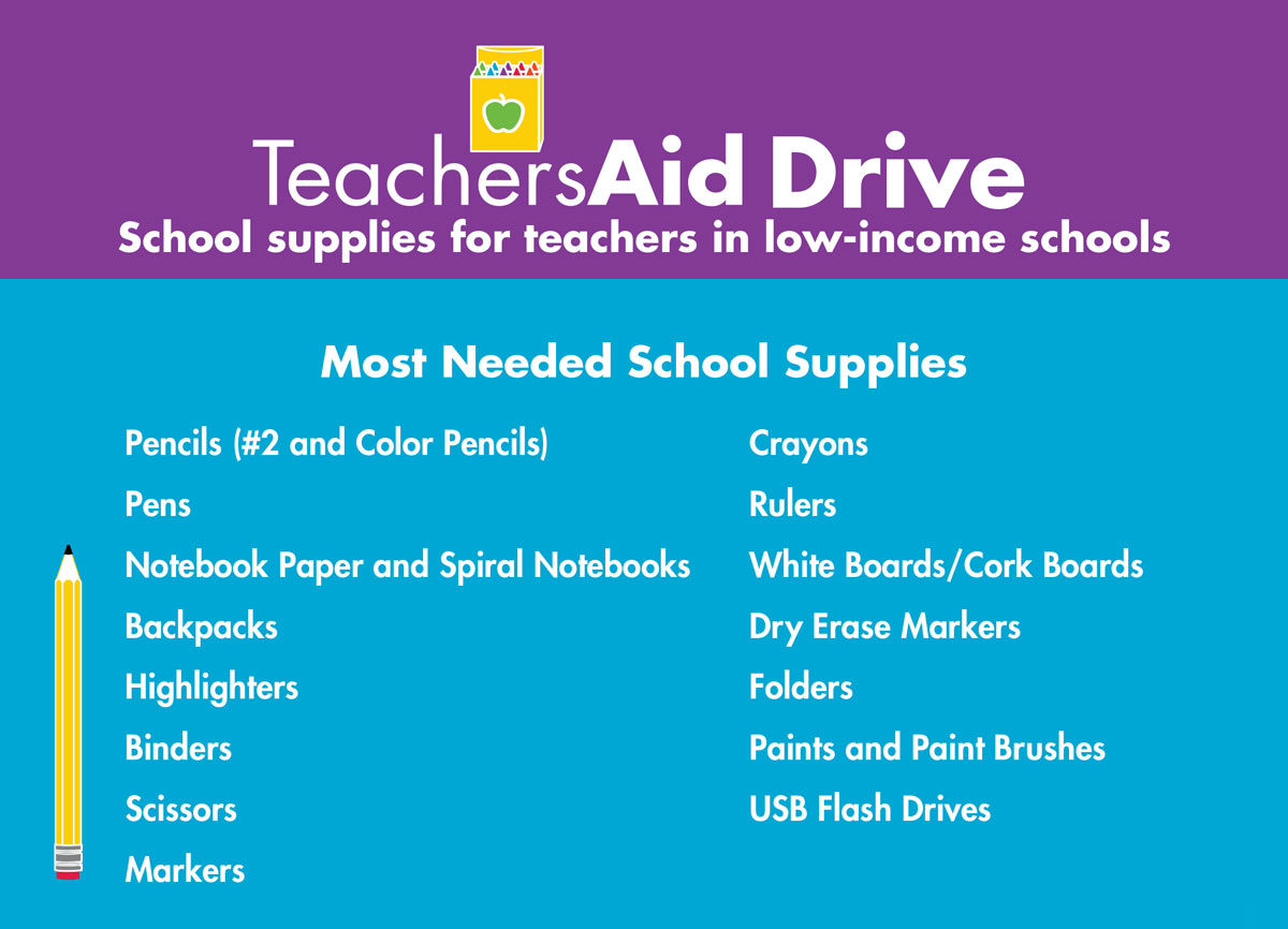 Teachers Aid Drive - School supplies for teachers in low-income schools